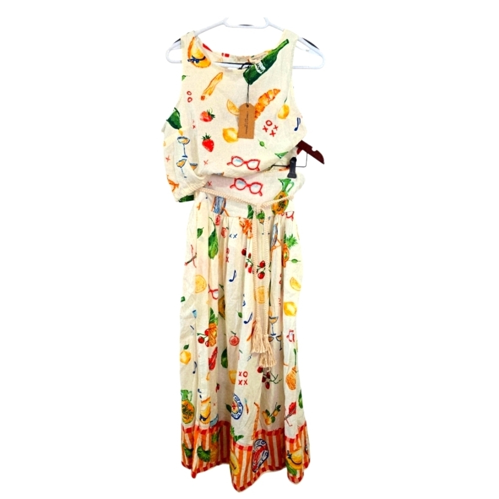 CHRISTIAN SIRIANO NY Colorful Set Cropped Sleevless Top Skirt Midi Linen Size M